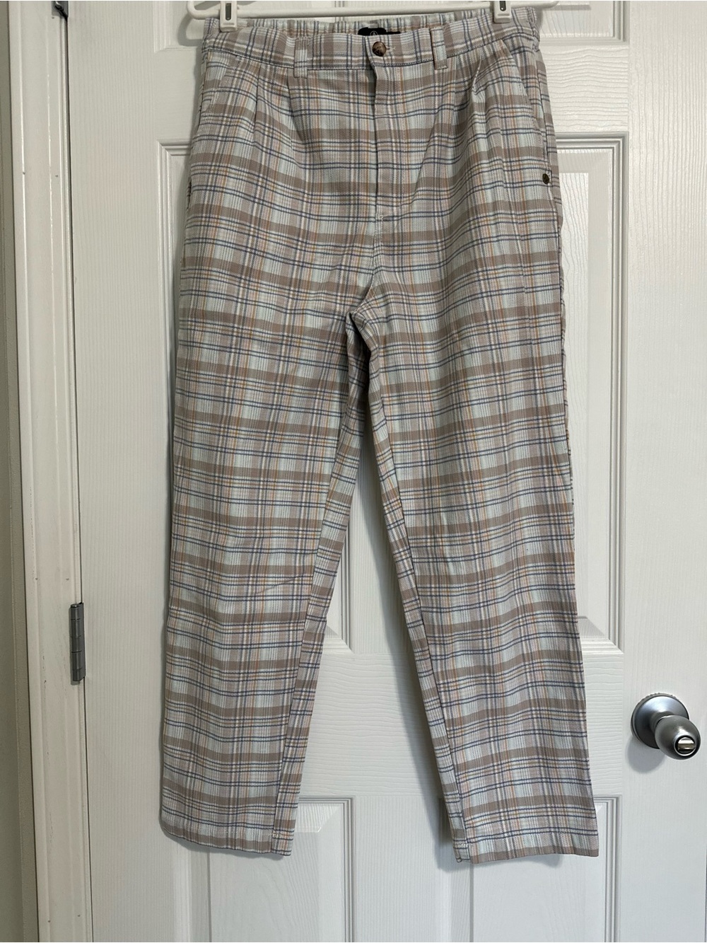 Volcom Beige and Blue Plaid Chinos